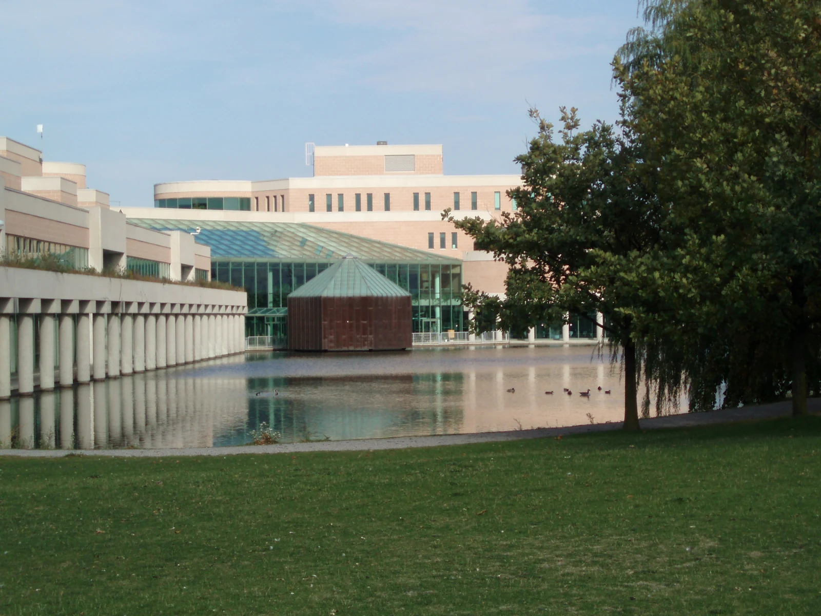 Markham Civic Centre, Markham's city hall, viewed across its reflecting pond in Markham, Ontario